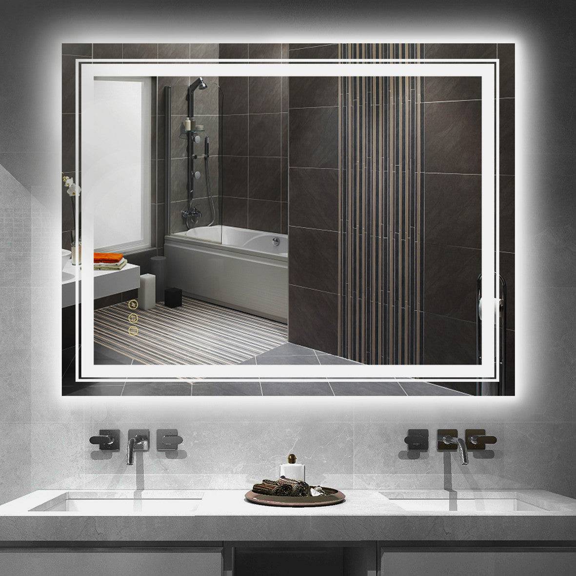 ELL Shine Series - LED Mirror with Heating Pad, Color Temperature Changing, Dimmable Lighting, and UL Certified Electronics for Bathroom | 5mm Tempered Glass, IP44 Rated, Hardwired with Plug | Vertical or Horizontal Mounting - Eco LED Lightings 