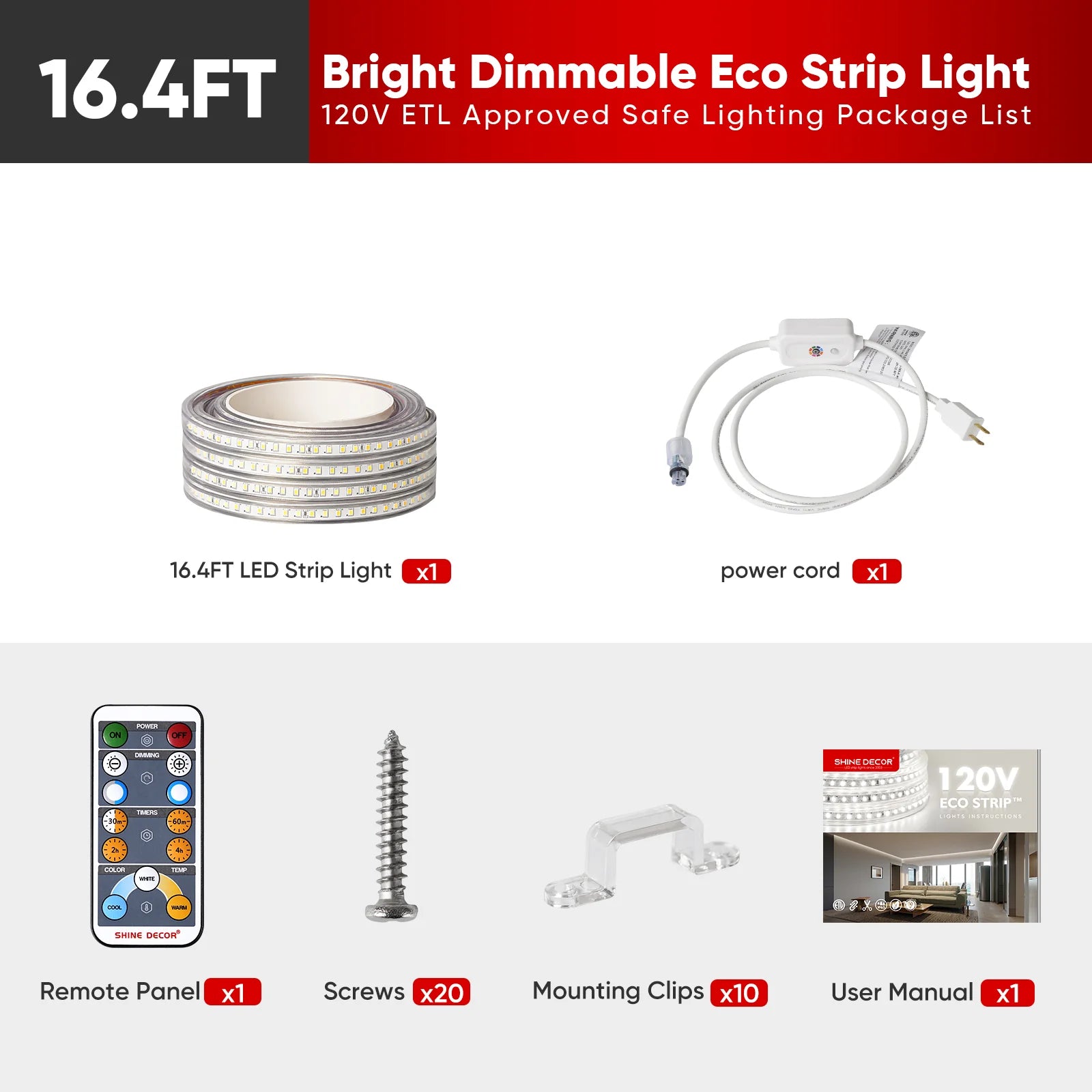 110V Dimmable CCT Tunable White LED Strip Light - Eco Strip - 2800K-6000K - 203 Lumens - Indoor/Outdoor - Eco LED Lightings 