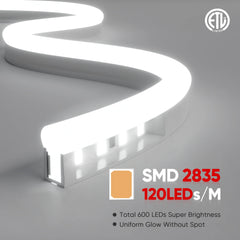 Pro Select Cool White LED Neon Rope Light -  6500K, 7W/Meter and 210LM/W - IP65. Energy Efficiently- ETL Listed
