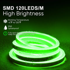 Super Bright Green LED Neon Light - 110V- 120V, 6W/Meter and 240LM/Watt - ETL Listed LED Rope Lights - Green Neon Light
