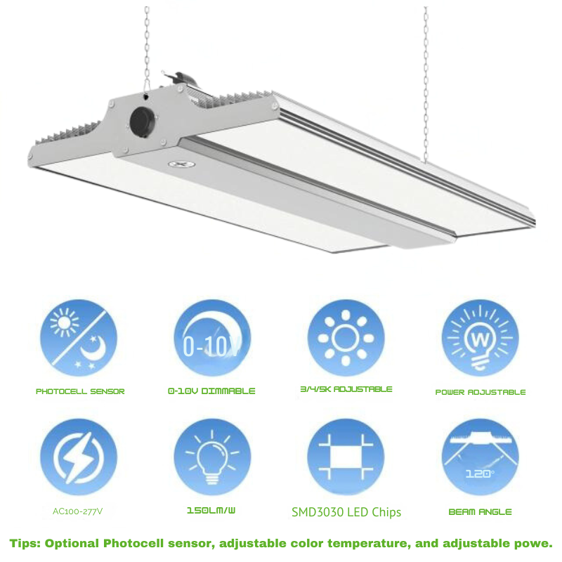 1.2ft LED Linear High Bay Lights | Adjustable CCT & Wattage 150W | 3000K-4000K-5000K | 22,500 Lumens Max | Versatile Lighting Solution - Eco LED Lightings 