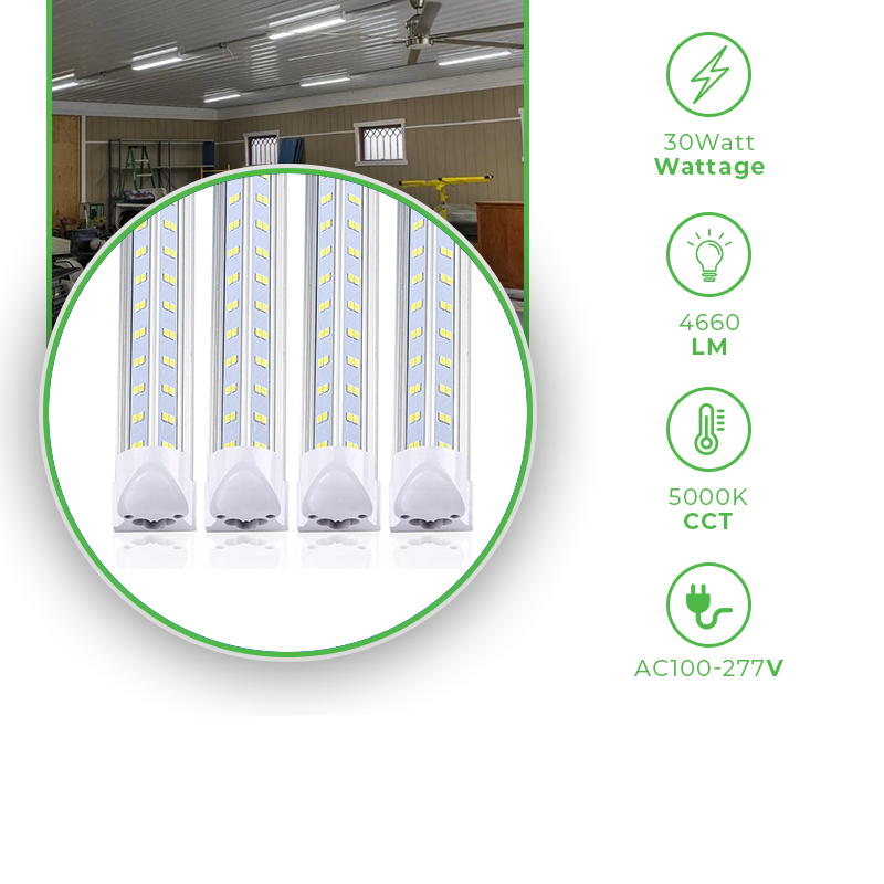 4ft- LED T8 Integrated Tube Light- 30 Watt, 5000K and 4660 Lumens and High Output Linkable, Plug and Play, ETL and DLC Listed- Eco LED Lightings- LED Shop Lights