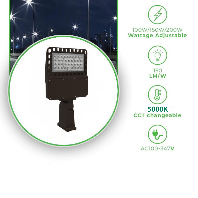 200W Adjustable LED Pole Light: Illuminate Parking Lots with 30,000 Lumens, 5000K CCT, and Dimmable LED Shoebox Light