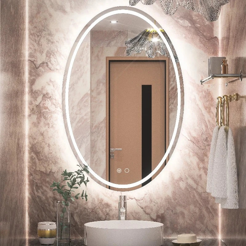 Oval Frontlit LED Bathroom Mirror - Shatterproof, 6000K Light, Anti-Fog, Easy Install - Eco LED Lightings 