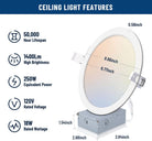 Ultra-Thin 8-Inch LED Recessed Lighting with Junction Box - 5CCT Dimmable 2700K-6000K 18W 1400lm ETL Energy Star Certified