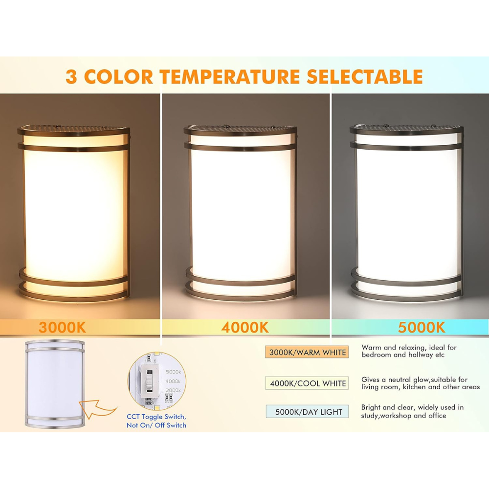 Brushed Nickel LED Wall Sconce | Dimmable & Color Adjustable (3000K-4000K-5000K) | Modern Wall Lighting Fixture (15W, 120V, CRI 90+) - Eco LED Lightings 
