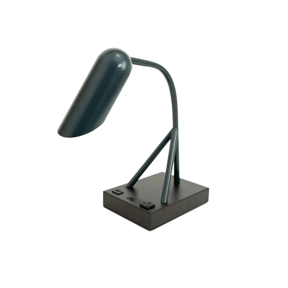 Modern 16″H Blue Desk Lamp: Rust-Proof Finish, USB Charging, and Convenient Outlets - Eco LED Lightings 