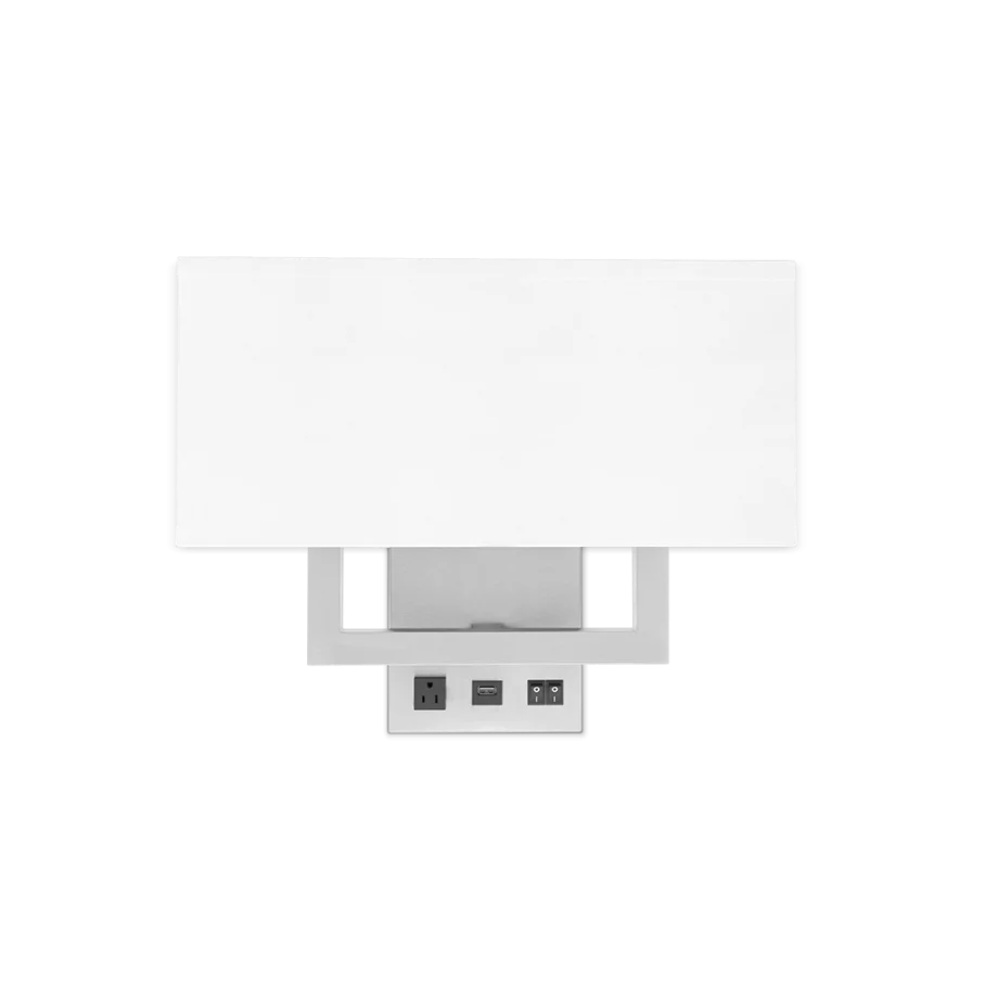 Twin Headboard Light - Brushed Nickel Finish | USB Charging, Pure White Linen Shade, Dual Sockets | 5-Year Warranty - Eco LED Lightings 