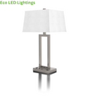 Modern Twin Table Lamp - 29″ H, Brushed Steel Finish | USB Fast Charge, Convenience Outlets - Eco LED Lightings 