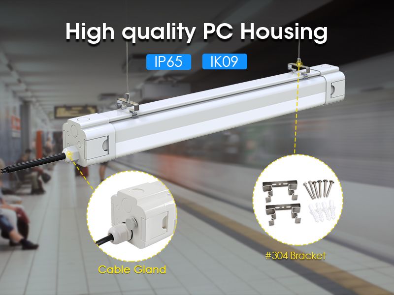 8FT LED Linear Vapor Tight Light | 60/70/80W | ETL, FCC, DLC Listed | 140lm/w | Surface/Suspension Mounting | 3500/4000/5000/6000K CCT Options | IP65 Rated, Wet Rated - Eco LED Lightings 