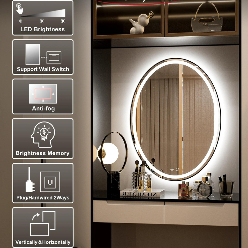 Oval Frontlit LED Bathroom Mirror - Shatterproof, 6000K Light, Anti-Fog, Easy Install - Eco LED Lightings 