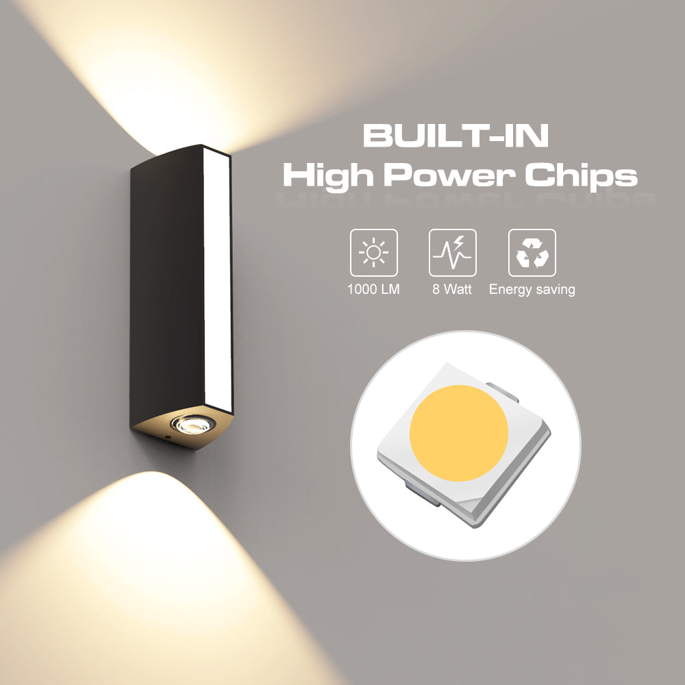 Modern Wall Sconce with COB LED Bulb, Warm White Light, 8W, Die-Cast Aluminum and Optical Lens, IP65 Waterproof - Eco LED Lightings 