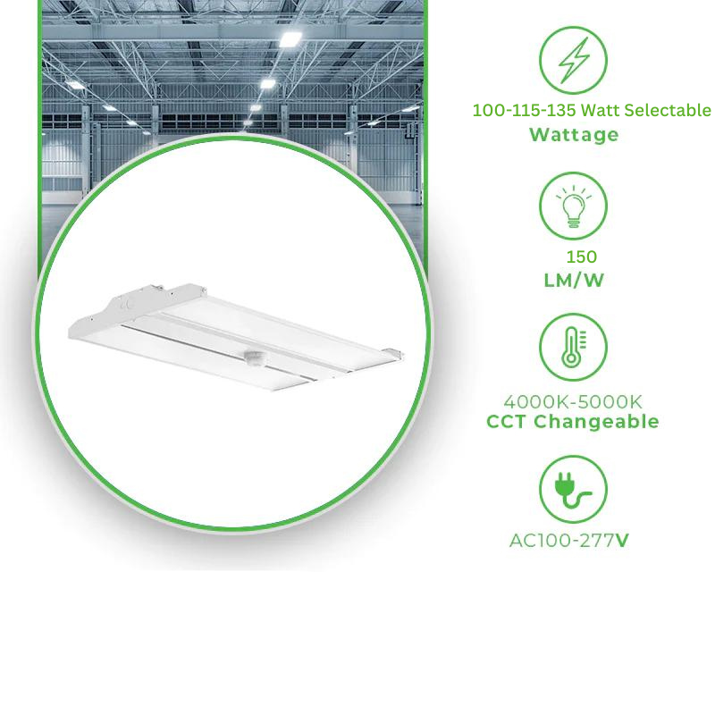 1.5ft Linear LED High Bay Fixture - 20,250 Lumens - Selectable Wattage (100-115-135)W LED Warehouse Lights and CCT (4000K-5000K) - UL DLC Listed - Eco LED Lightings 