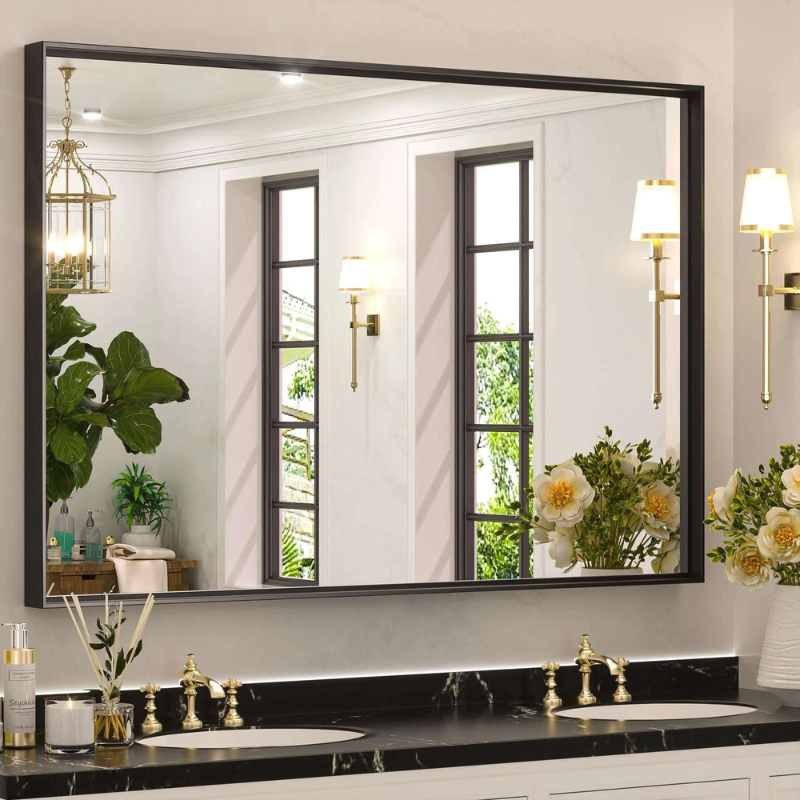 Right Angle Metal Frame Wall Mounted Decorative Rectangle Vanity Mirror -  Black Frame - Eco LED Lightings 