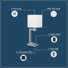 Modern 26″ H Double Table Lamp: Brushed Nickel Finish, USB Charging, Dual Convenience Outlets - Eco LED Lightings 