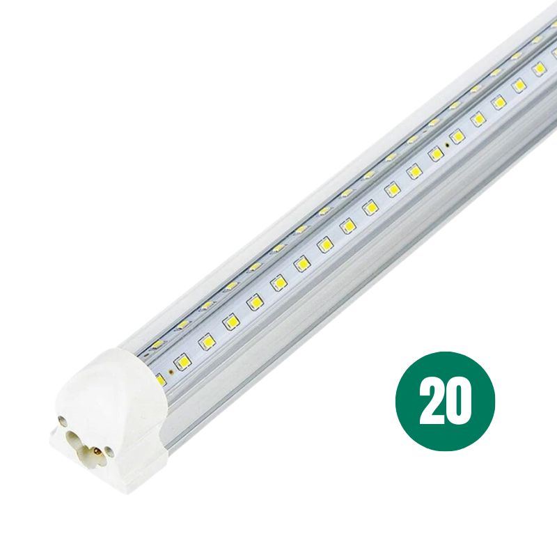 T8 8ft Integrated LED Tube Light 72W V Shape Clear 6500K 8640 Lumens ETL Listed Linkable Design for Garage Warehouse