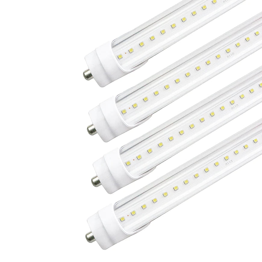 T8 8ft LED Tube Light Single Pin, 60W and 7800 Lumens with 6500K - 100V-277V, Double Ended Power - ETL Listed (Pack of 4) - Eco LED Lightings 