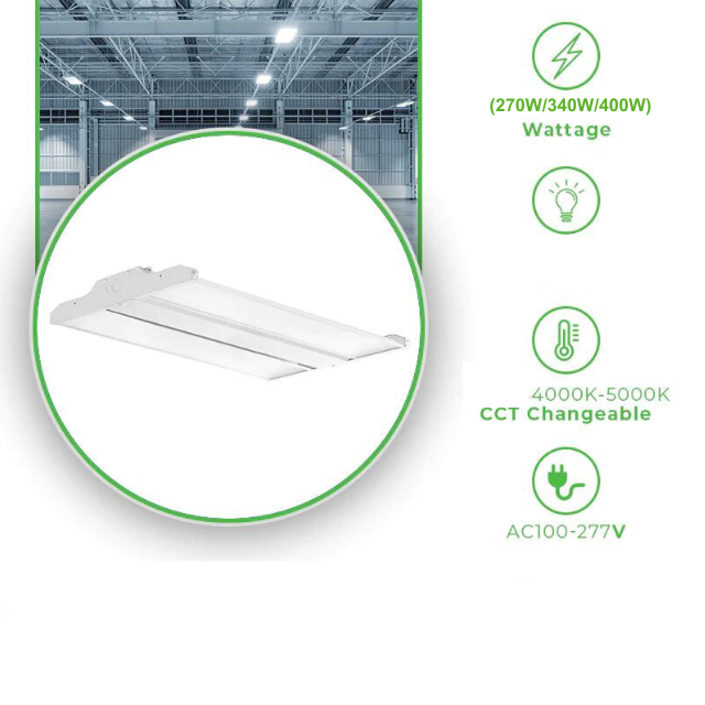 4ft LED Linear High Bay Lights - Selectable Wattage (270W/340W/400W), Adjustable CCT (4000K-5000K), 56,154 Lumens, UL and DLC Listed - Ideal for Warehouse Lighting - Eco LED Lightings 