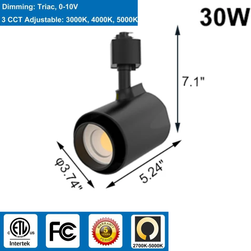 30W LED Track Lighting - 2700K/3000K/4000K/5000K/5700K - Adjustable 5-Color Temperature - Eco LED Lightings 
