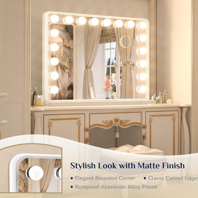 Hollywood Lighted Makeup Mirror with 3-Color Dimmable LED Bulbs - Eco LED Lightings 