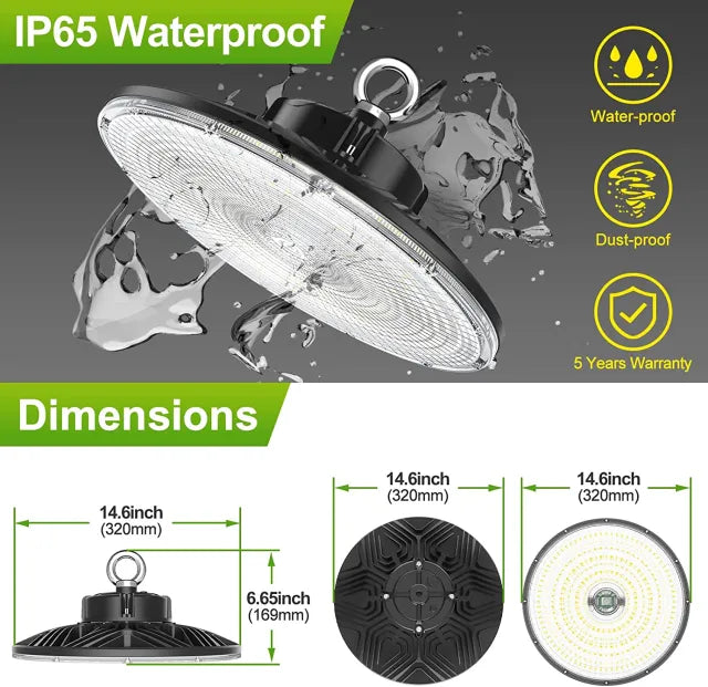 150W LED High Bay Light 22500lm 0-10V Dimmable 5000K IP65 Waterproof Commercial Warehouse Lighting Fixture - Eco LED Lightings 