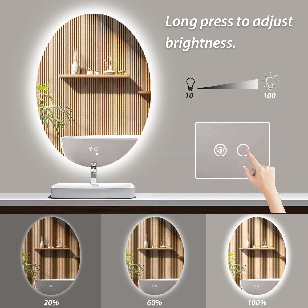 Backlit Oval LED Bathroom Mirror, 6000K, Shatterproof, IP44, Anti-Fog - Eco LED Lightings 