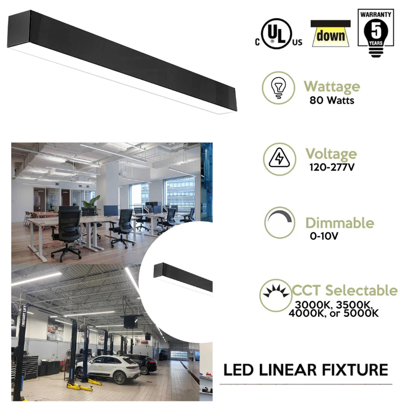 8ft LED Linear Fixture - 80W, 9600 Lumens - 3000K to 5000K CCT Adjustable - DLC Premium v5.1 - Eco LED Lightings 