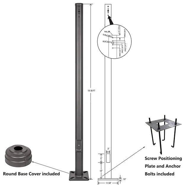 Heavy Duty 3 Inch Light Pole - 10ft Round Steel, Galvanized for Strength - Eco LED Lightings 