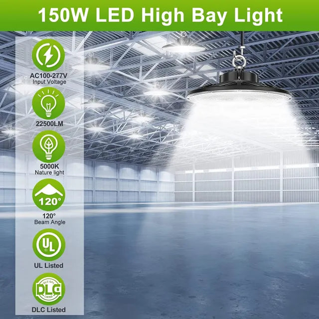 150W High Voltage LED High Bay Light - 22,500lm Dimmable (0-10V), 5000K, IP65 Waterproof - Eco LED Lightings 