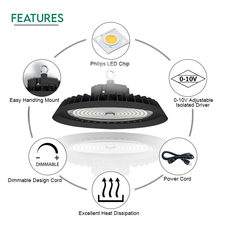 150 Watt Tunable LED UFO High Bay Lights, 4000K-5700K CCT Changeable 150LM/W- Dimmable LED Commercial Warehouse Lighting Solution - Eco LED Lightings 