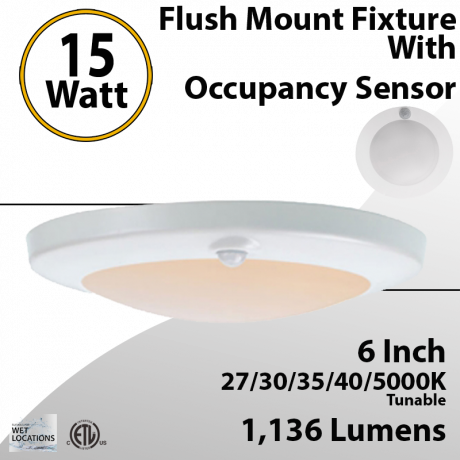 5-6 Inch Recessed LED Motion Sensor Flush Mount Ceiling Light with 15W, 1100 Lumens, Adjustable CCT, and Easy Installation - Eco LED Lightings 