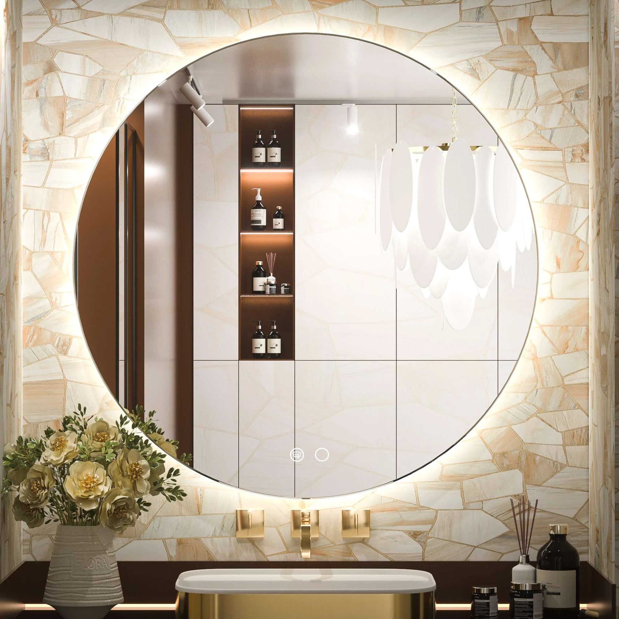 Modern Backlit Round LED Bathroom Mirror | Shatterproof Glass | 6000K | Waterproof | Anti-Fog - Eco LED Lightings 