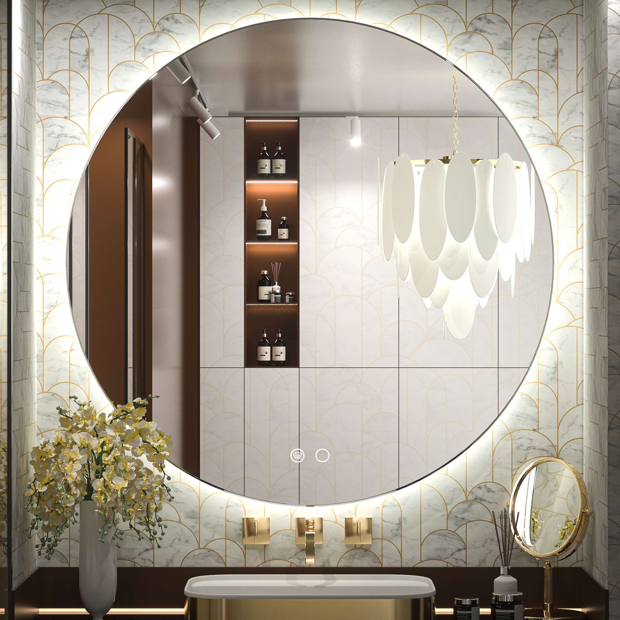 Modern Backlit Round LED Bathroom Mirror | Shatterproof Glass | 6000K | Waterproof | Anti-Fog - Eco LED Lightings 