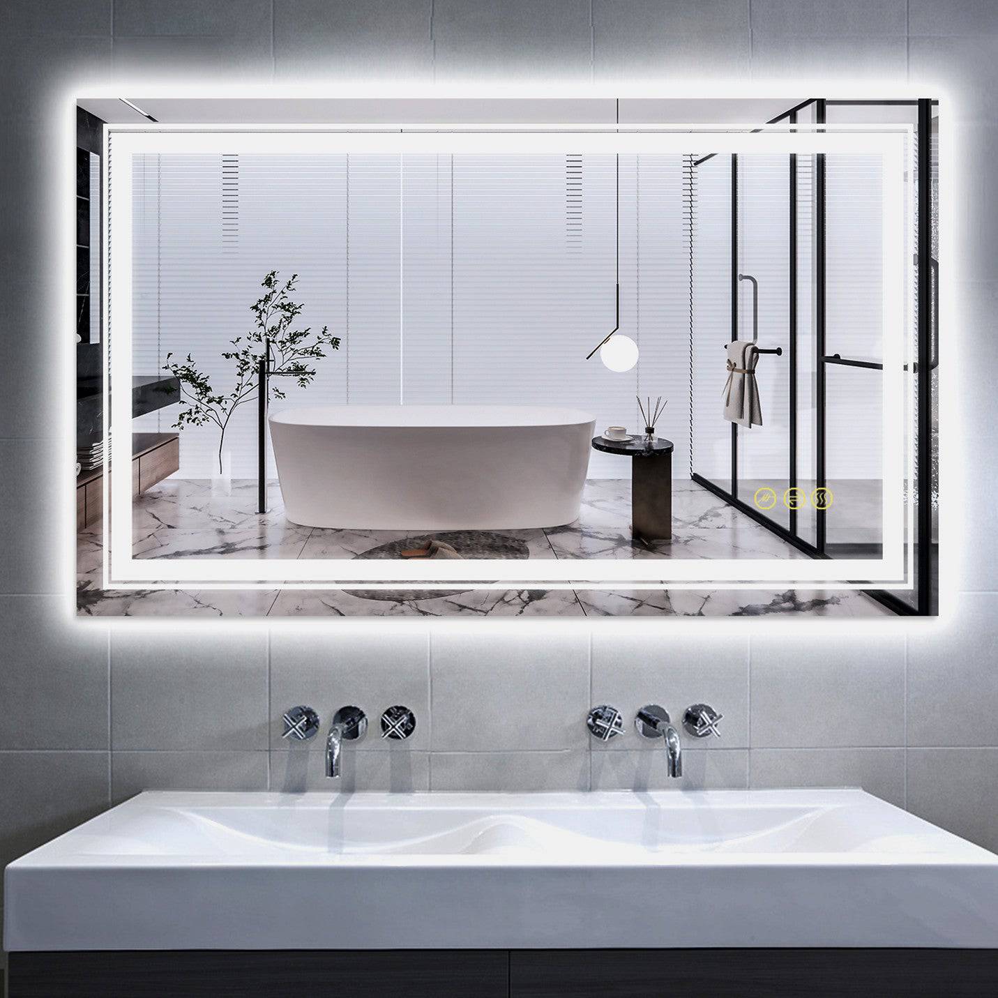 ELL Shine Series - LED Mirror with Heating Pad, Color Temperature Changing, Dimmable Lighting, and UL Certified Electronics for Bathroom | 5mm Tempered Glass, IP44 Rated, Hardwired with Plug | Vertical or Horizontal Mounting - Eco LED Lightings 