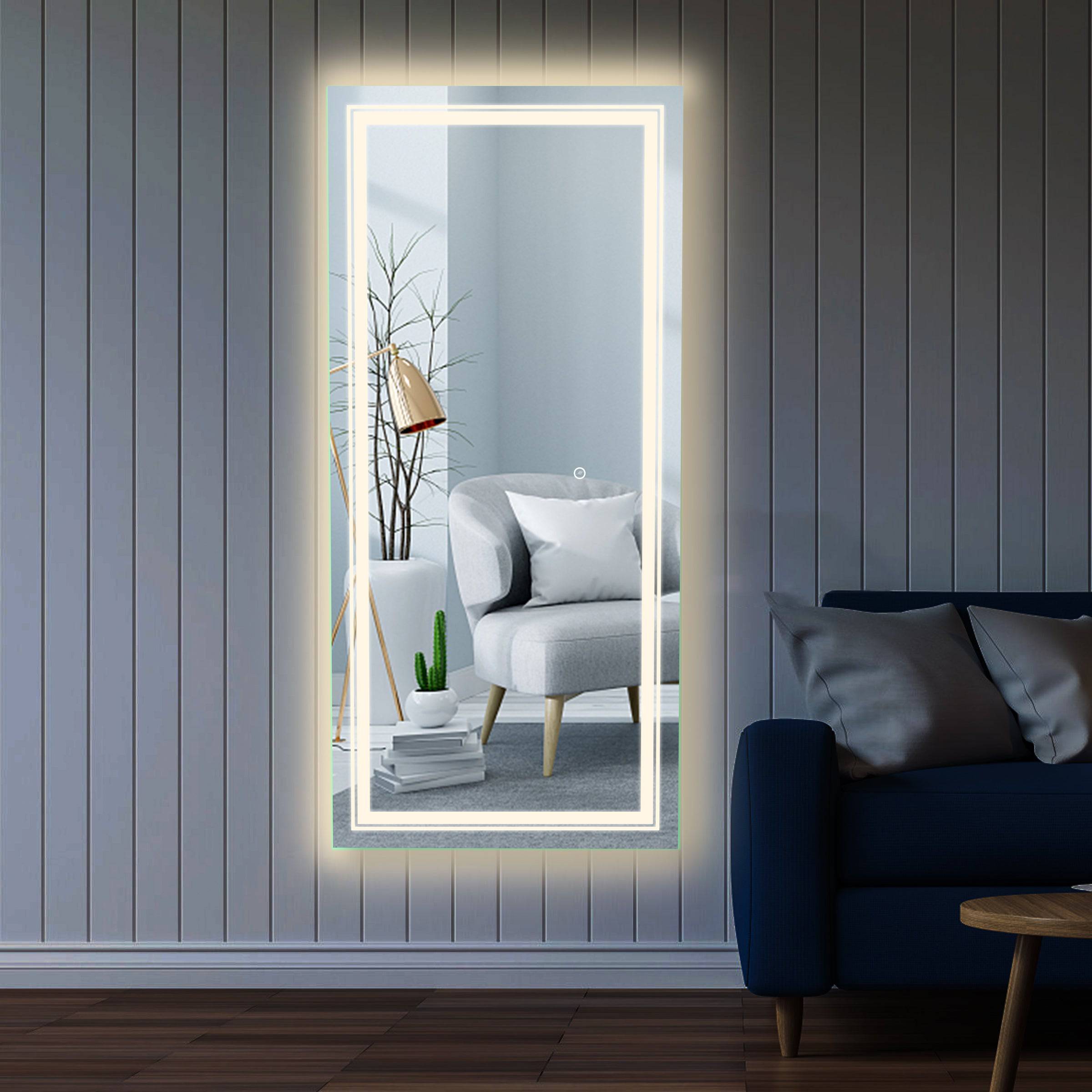 Upgrade Your Bathroom with a Stunning 22x48 Inch LED Dressing Mirror - Inset Frosting, Glow Lighting, Touch Switch, and Adjustable Color Temperature for the Perfect Ambiance - Eco LED Lightings 
