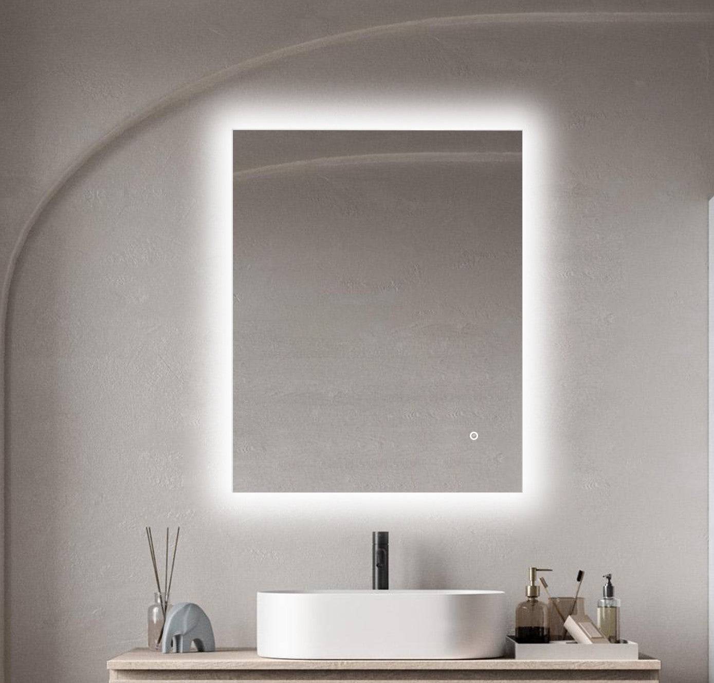 ELL Corona Series - LED Wall Glow Bathroom Mirror with Adjustable Color Temperature, Defogger, Touch Switch, and Hardwired Design - 5mm Tempered Glass with Safety Film, ETL Listed & IP44 Rated - Vertical or Horizontal Mounting - Eco LED Lightings 