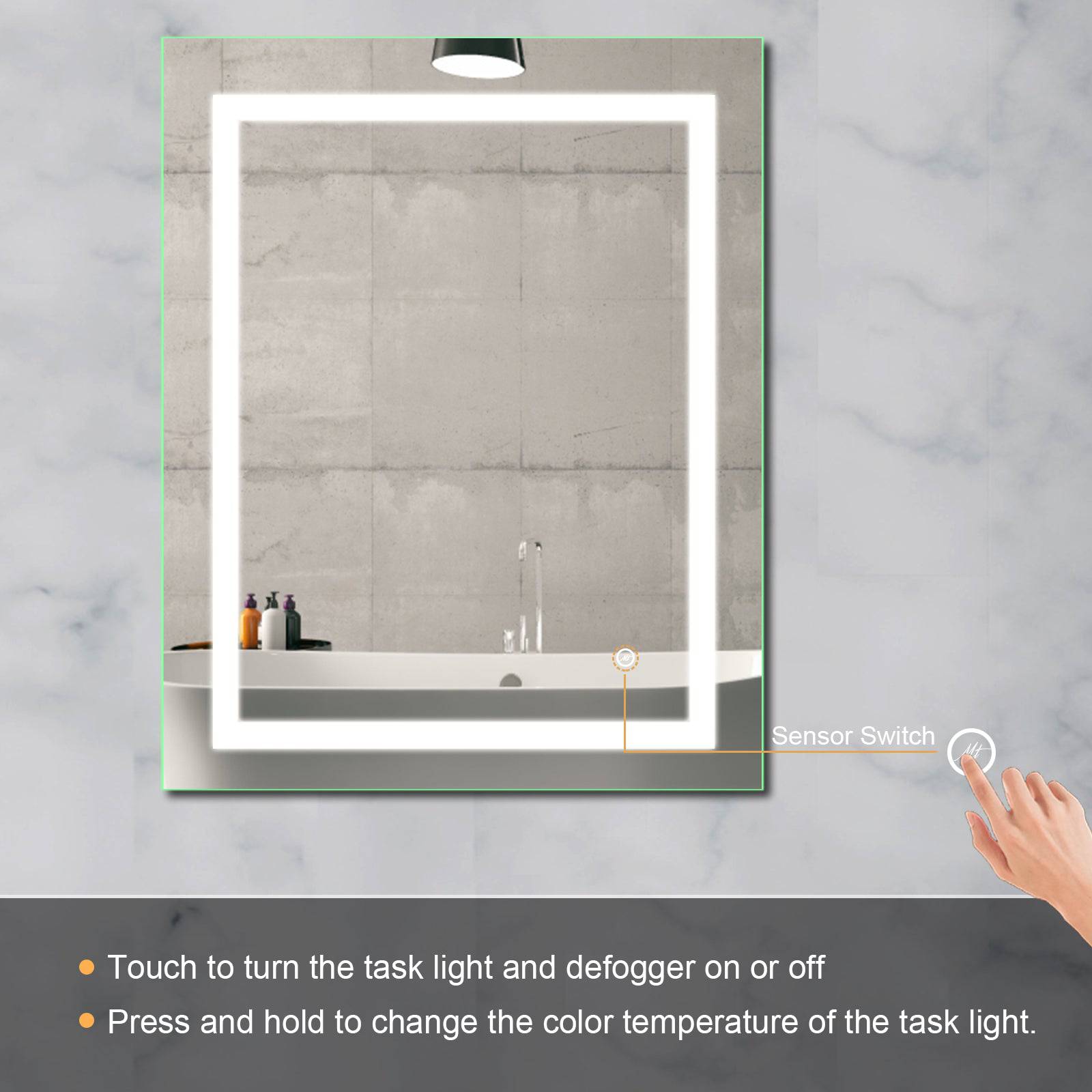 ELL Vitality Series - LED Mirror - 5mm Copper Free Glass, Defogger, Touch Switch - ETL Listed & IP44 Rated - Vertical or Horizontal Mounting - Stylish & Functional Vanity Mirror - Eco LED Lightings 