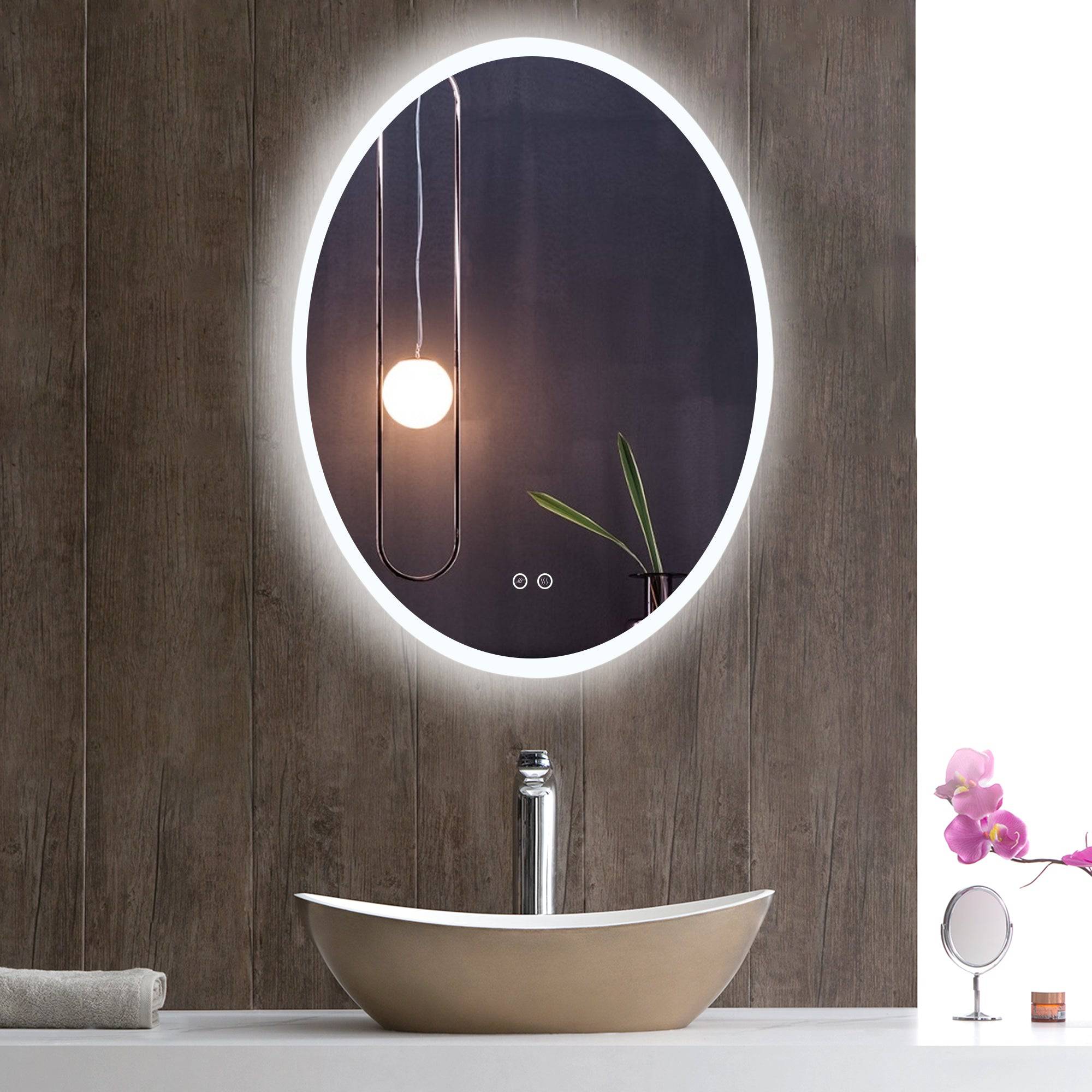 ELL Equator Series - Oval - Modern LED Bathroom Mirror with Defogger, Color Temperature Adjustable, ETL Listed & IP44 Rated, Vertical or Horizontal Mounting - Stylish and Functional Copper-Free Mirror with Acrylic Diffuser - Eco LED Lightings 
