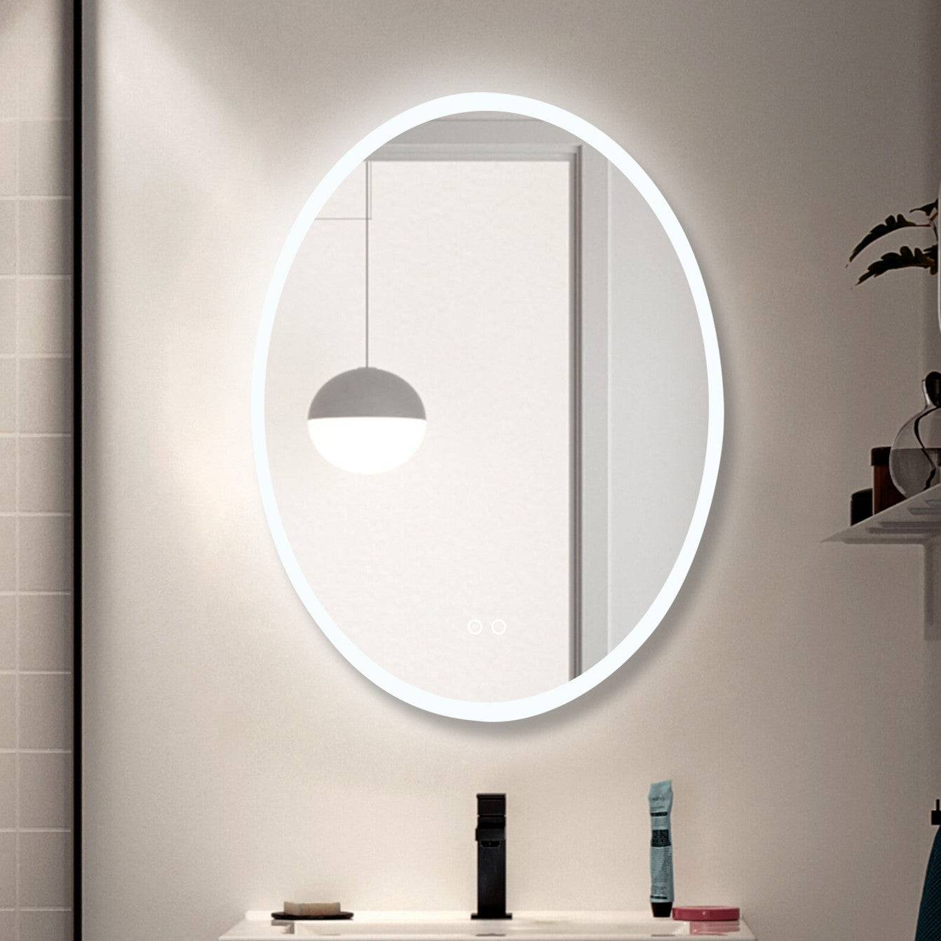 ELL Equator Series - Oval - Modern LED Bathroom Mirror with Defogger, Color Temperature Adjustable, ETL Listed & IP44 Rated, Vertical or Horizontal Mounting - Stylish and Functional Copper-Free Mirror with Acrylic Diffuser - Eco LED Lightings 