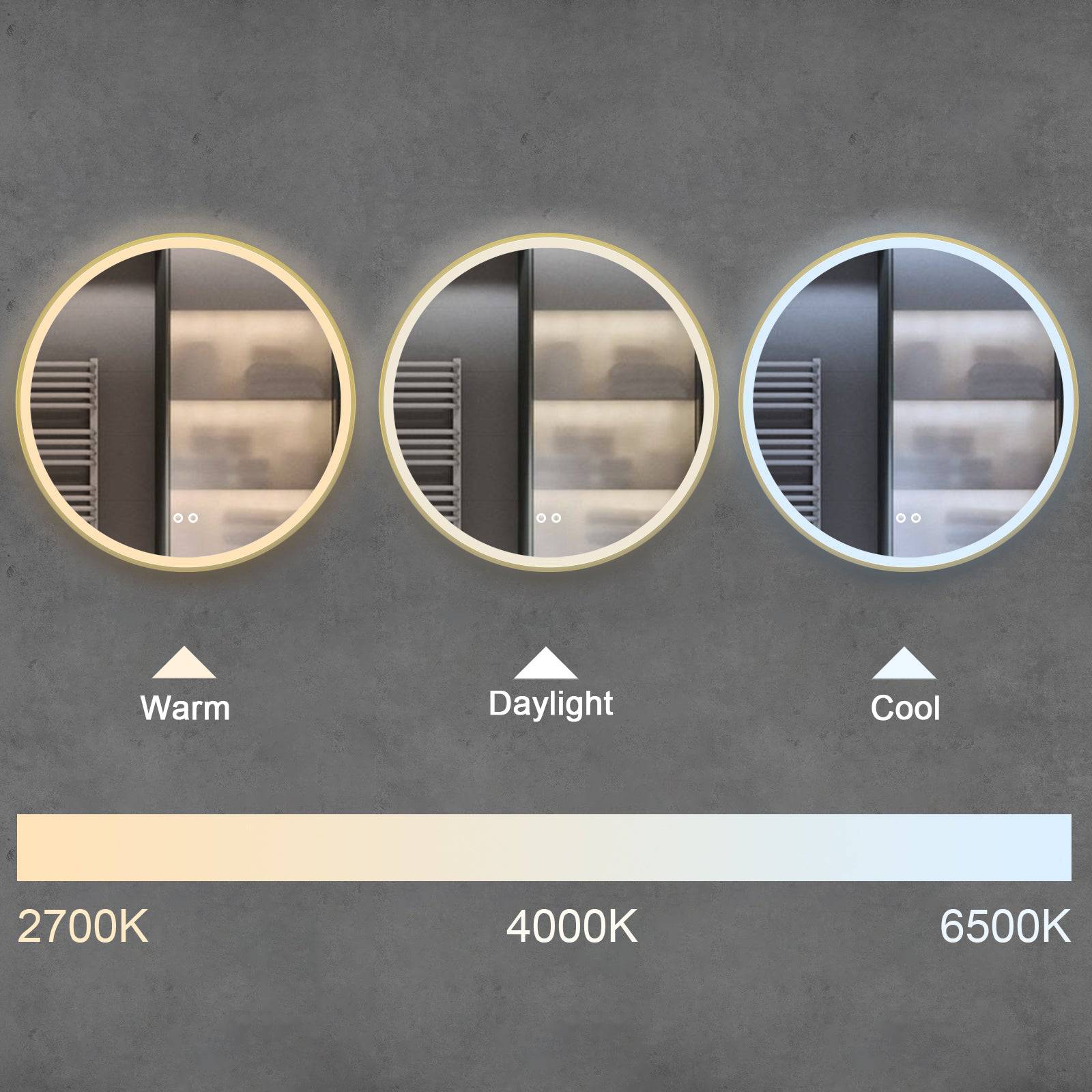 ELL Gold Moon Series - Modern Matte Gold LED Bathroom Mirror with Defogger - Adjustable Color Temperature, Touch Switch, ETL Listed, Horizontal Mounting - Enhance Your Bathroom Experience with Style and Functionality - Eco LED Lightings 