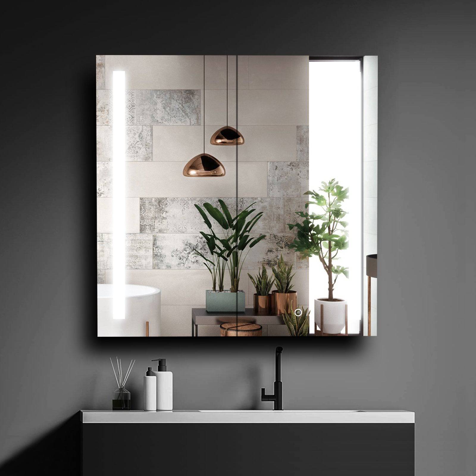 ELL Case Series-Double Door - Modern LED Bathroom Mirror with Defogger, USB Charger, Touch Switch, and Tempered Glass Shelves - Horizontal Mounting - Adjustable Color Temperature - ETL Listed, IP44 Rated - Eco LED Lightings 