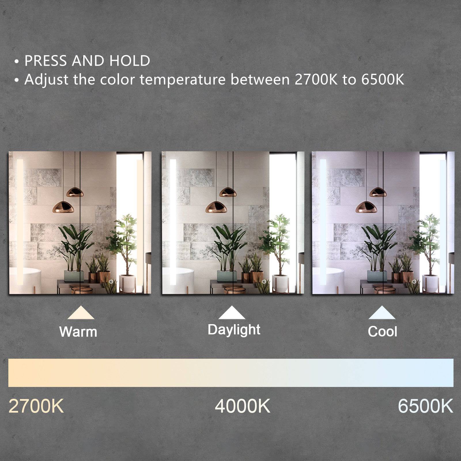 ELL Case Series-Double Door - Modern LED Bathroom Mirror with Defogger, USB Charger, Touch Switch, and Tempered Glass Shelves - Horizontal Mounting - Adjustable Color Temperature - ETL Listed, IP44 Rated - Eco LED Lightings 