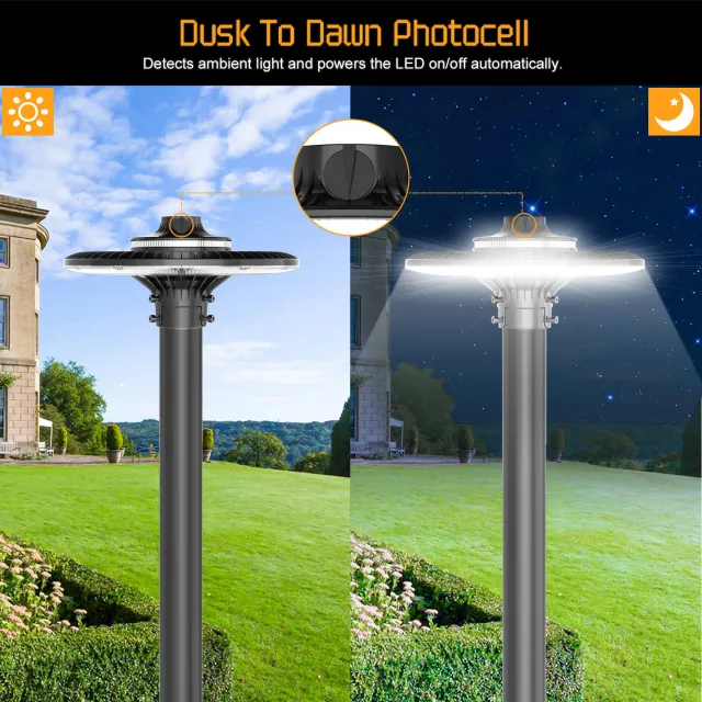 120W LED Post Top Light CCT Tunable with Photocell - 15600 Lumens, IP65 Waterproof, ETL cETL DLC Approved - Eco LED Lightings 