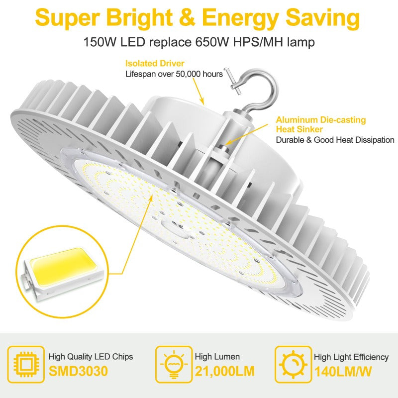 150W UFO High Bay LED Light 5000K Daylight White Lumens 21000